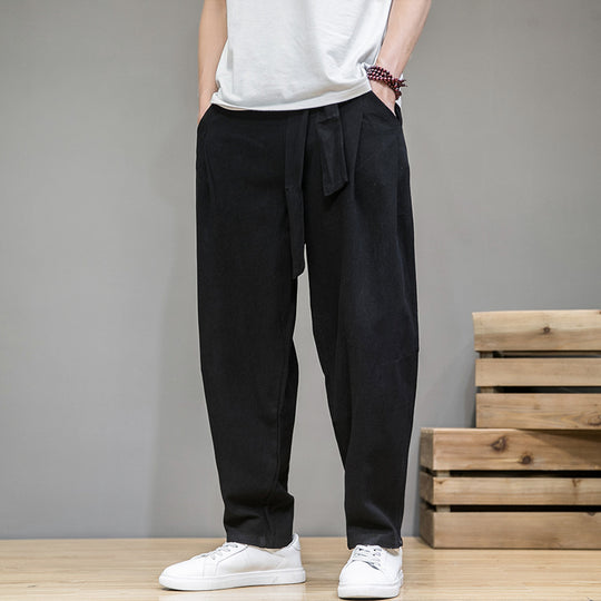 Herren lockere Leinenhose mit Kordelbund und tapered Bein Shop Nory