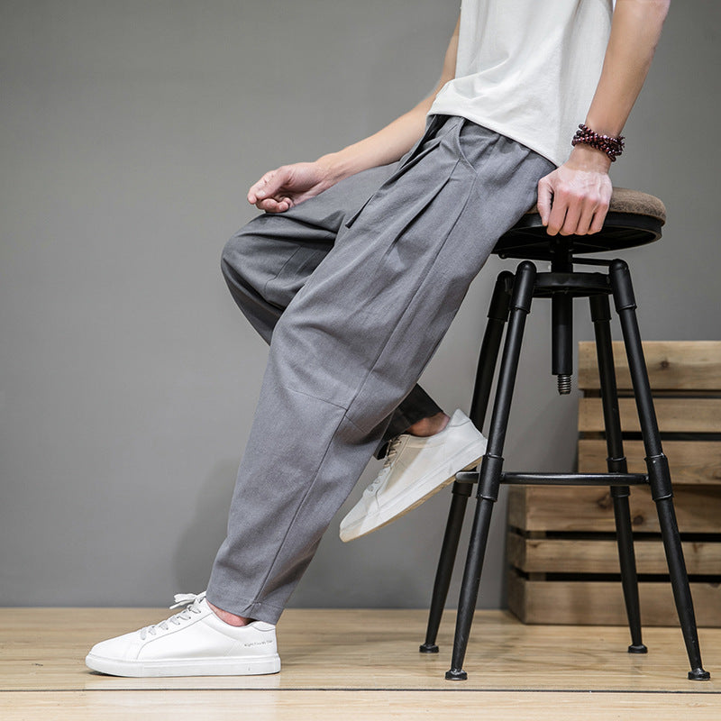 Herren lockere Leinenhose mit Kordelbund und tapered Bein Shop Nory