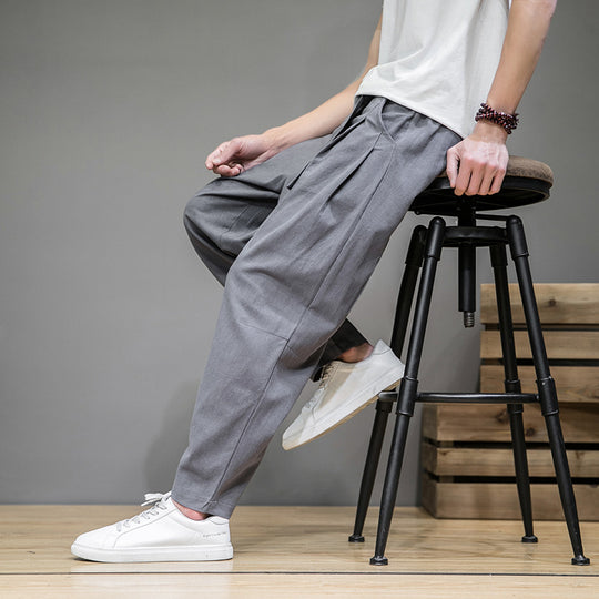 Herren lockere Leinenhose mit Kordelbund und tapered Bein Shop Nory