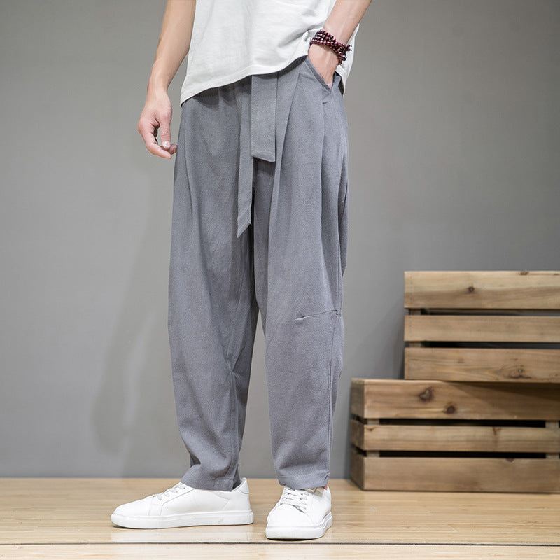 Herren lockere Leinenhose mit Kordelbund und tapered Bein Shop Nory