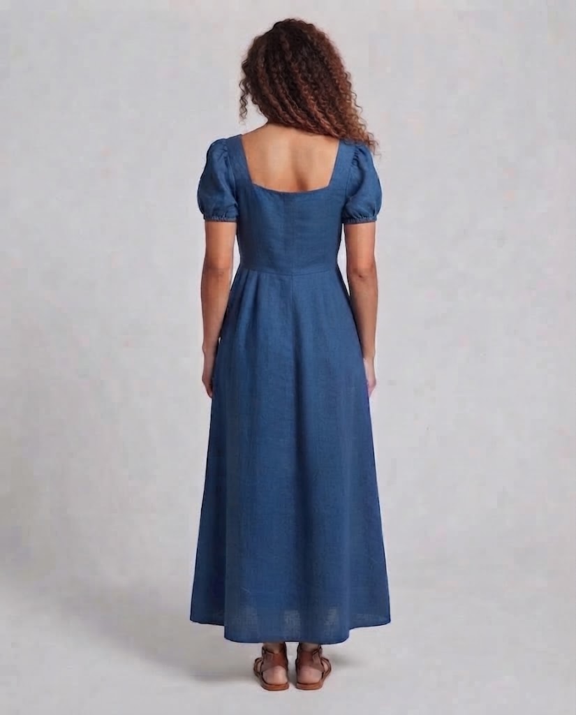 Frauen Elegantes Maxikleid mit Puffärmeln und Taillengürtel Shop Nory