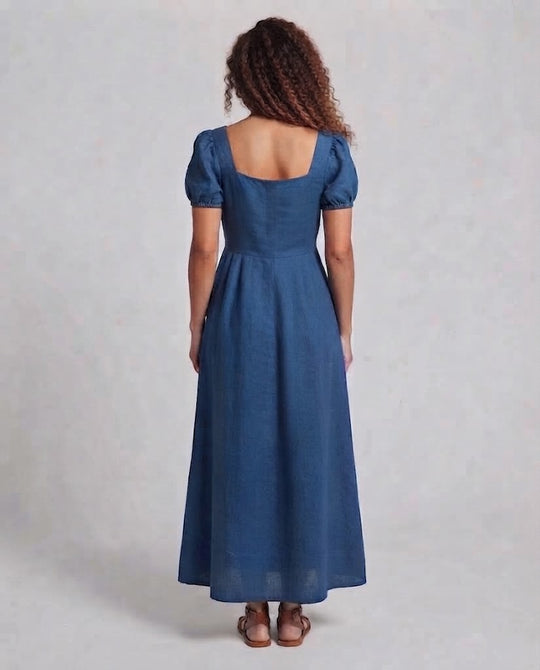 Frauen Elegantes Maxikleid mit Puffärmeln und Taillengürtel Shop Nory