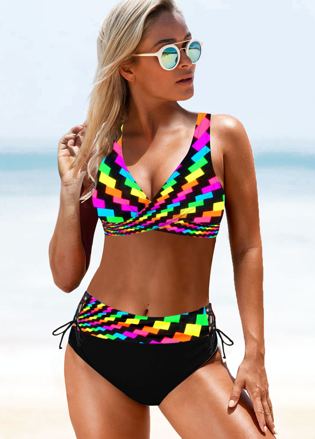 Damen Sportliches Bikini-Set mit verstellbaren Trägern und modischem Farbdesign