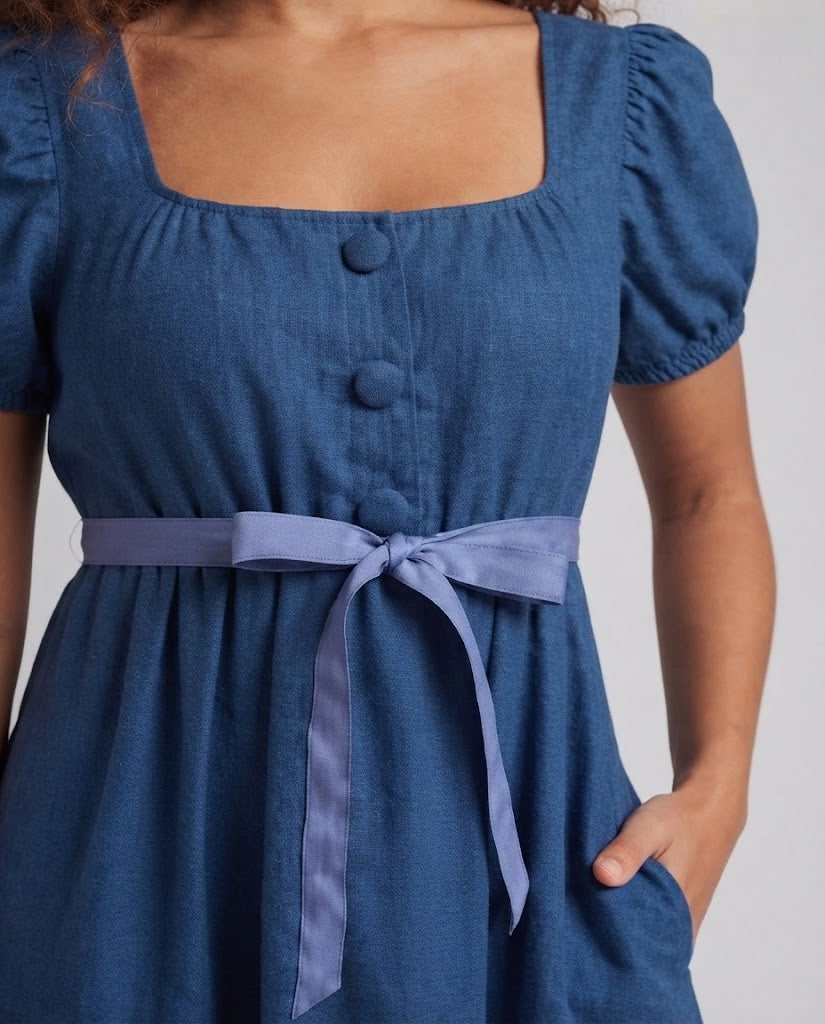 Frauen Elegantes Maxikleid mit Puffärmeln und Taillengürtel Shop Nory