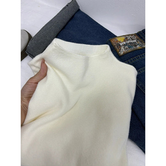 Damen-Strickpullover mit kleinem Stehkragen