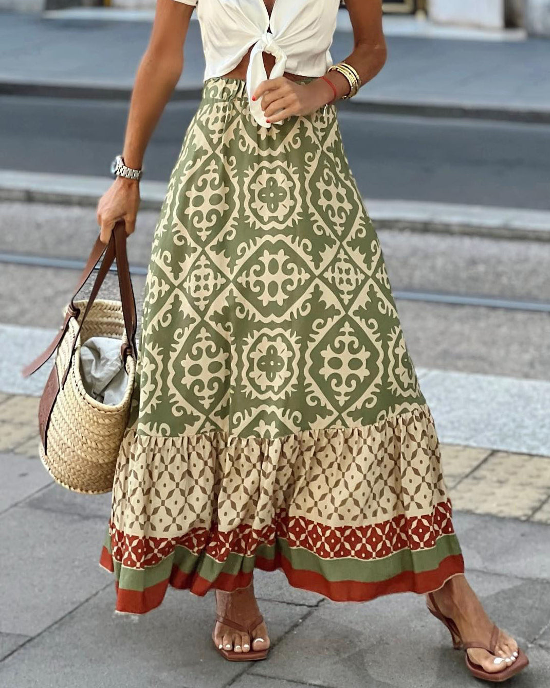 Boho Lange Rock mit Print