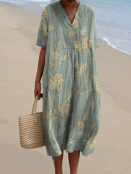 Lässiges Kleid mit Floralem Druck aus Atmungsaktivem Baumwollstoff