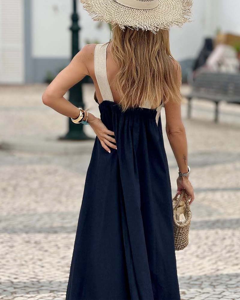 Kreuzförmig Rückenfreies Elegantes Kleid mit Kontrastfarbe