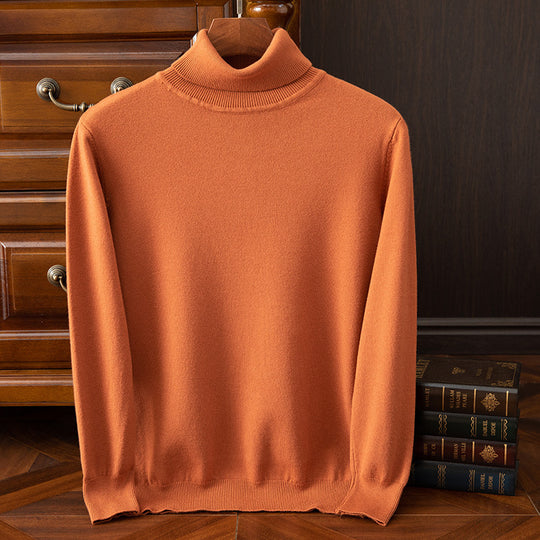 Herren-Strickpullover, Rollkragen, einfarbig, leger