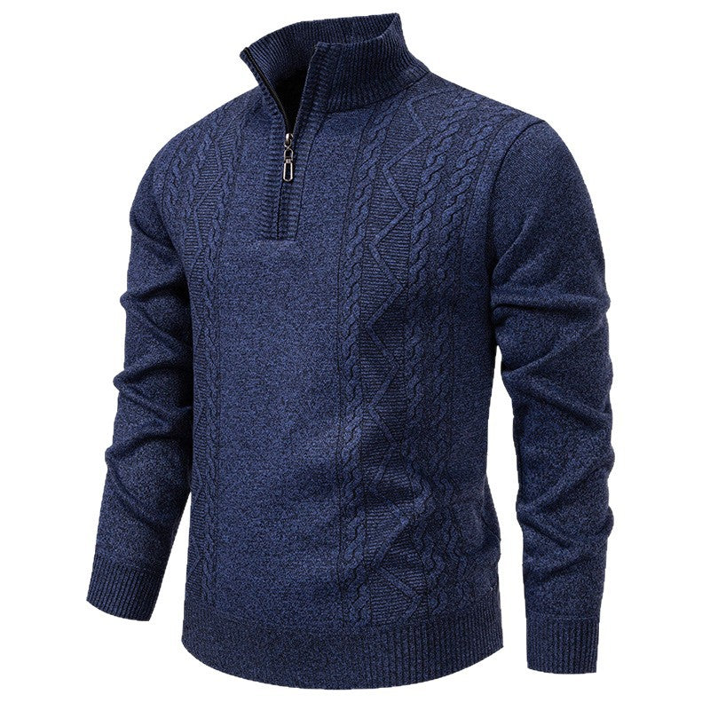 Herren-Strickpullover mit Stehkragen und halbem Reißverschluss