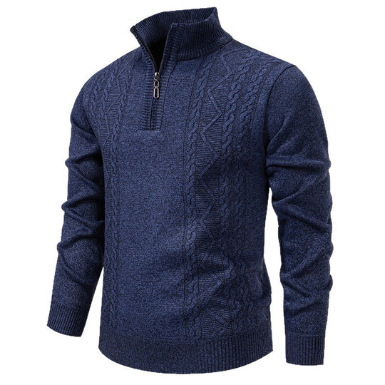 Herren-Strickpullover mit Stehkragen und halbem Reißverschluss