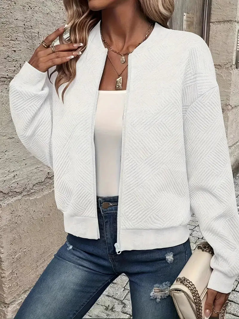 Cardigan - Damen Herbst Zip-Up Texturierter Cardigan mit Rippbund