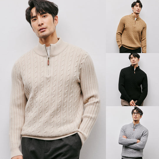 Herren-Strickpullover mit Stehkragen und Reißverschluss