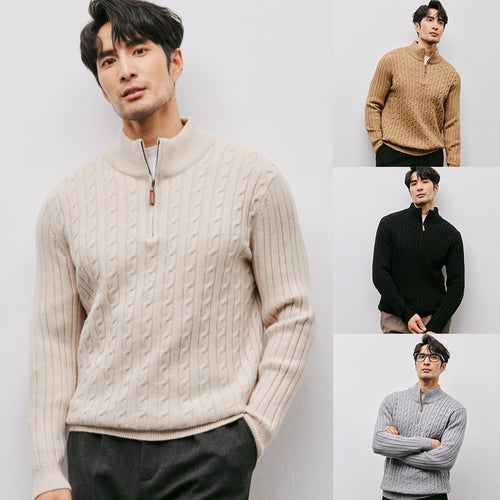 Herren-Strickpullover mit Stehkragen und Reißverschluss