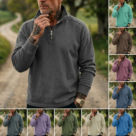 Herren-Denim-Sweatshirt mit 1/4-Reißverschluss