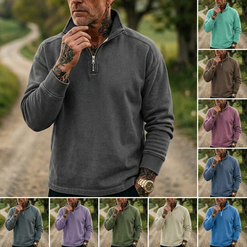 Herren-Denim-Sweatshirt mit 1/4-Reißverschluss