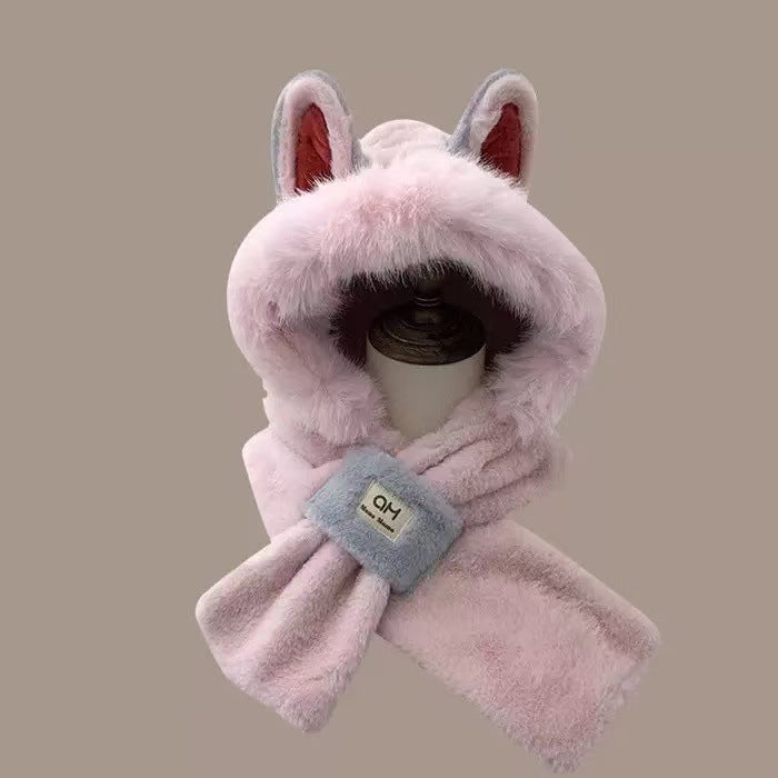 Damen Plüsch-Kapuzenschal mit Bären-Design