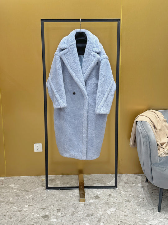 Damen-Wintermantel, Teddy-Optik, lang