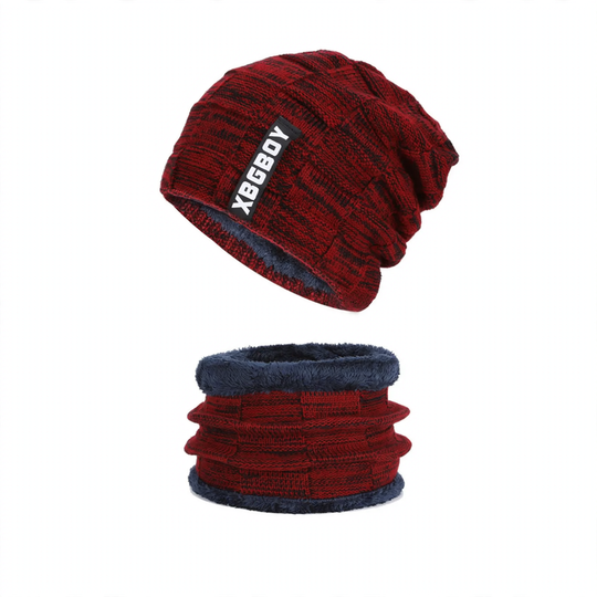 Winter-Strickmütze und Schal Set, gefüttert