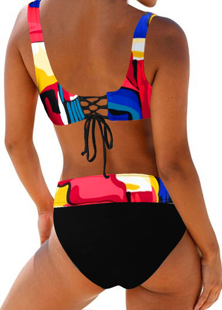 Damen Sportliches Bikini-Set mit verstellbaren Trägern und modischem Farbdesign