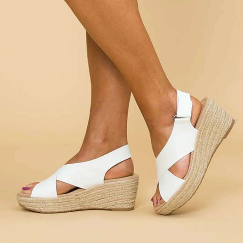 Damen Wedge-Sandalen mit verstellbarem Riemen und stylischem Kreuzdesign