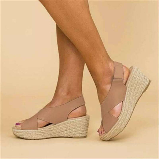 Damen Wedge-Sandalen mit verstellbarem Riemen und stylischem Kreuzdesign
