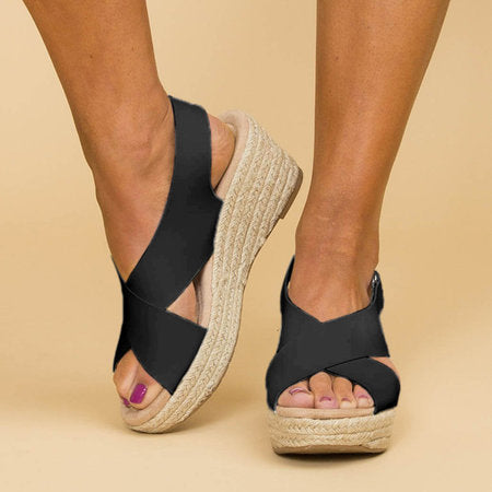 Damen Wedge-Sandalen mit verstellbarem Riemen und stylischem Kreuzdesign