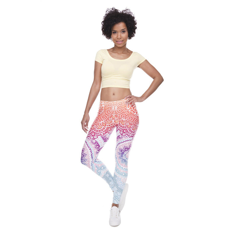 Damen Mandala-Ombre Leggings mit hohem Bund und formendem Stretch Shopy Nory