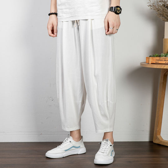 Herren Lässige Cropped Haremshose aus Baumwollmix mit Tunnelzug und gerippten Knöchelbündchen Shop Nory