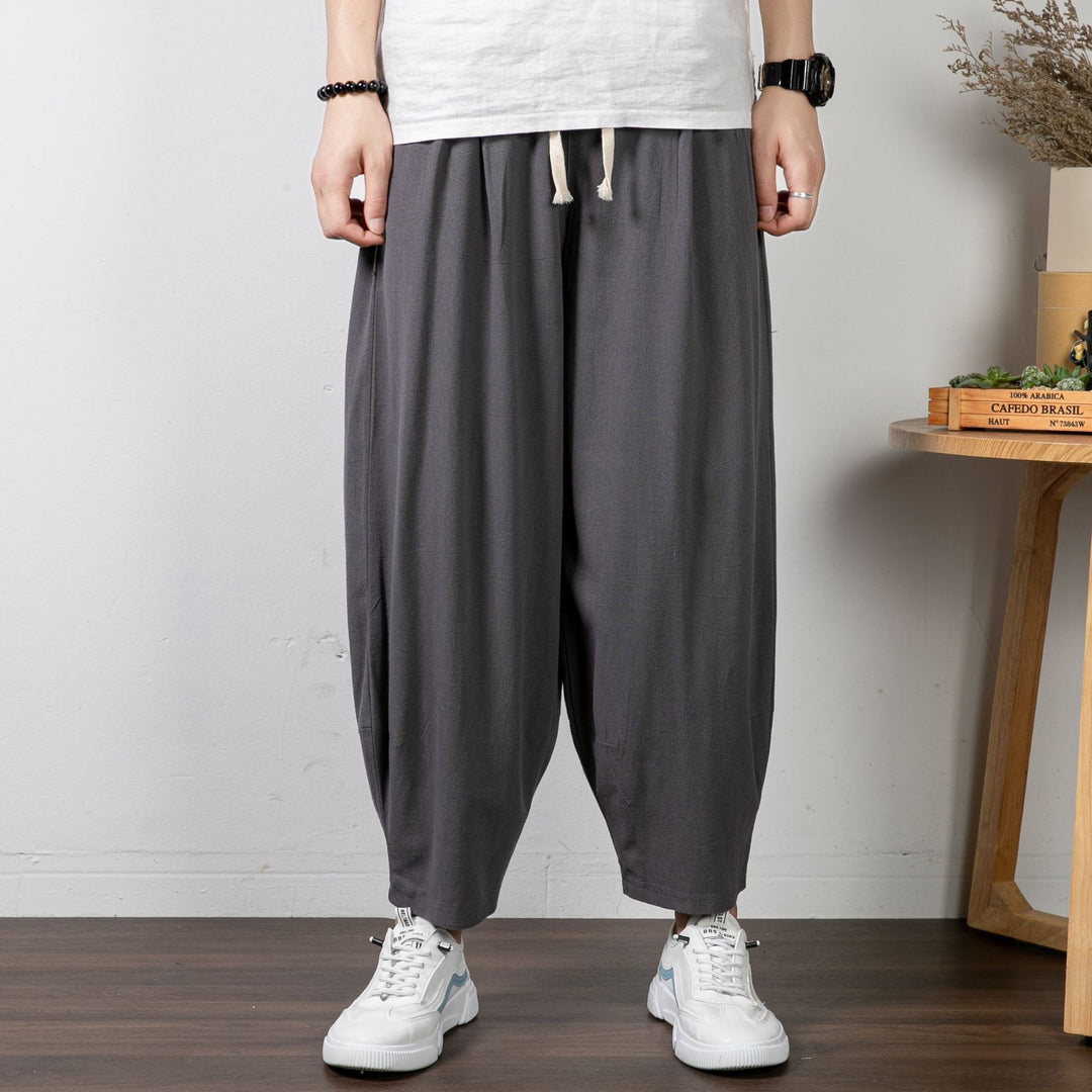 Herren Lässige Cropped Haremshose aus Baumwollmix mit Tunnelzug und gerippten Knöchelbündchen Shop Nory