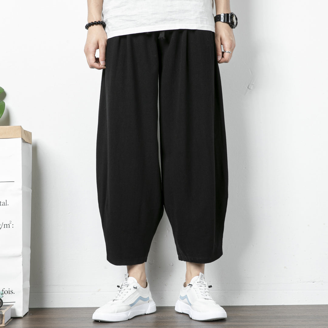 Herren Lässige Cropped Haremshose aus Baumwollmix mit Tunnelzug und gerippten Knöchelbündchen Shop Nory