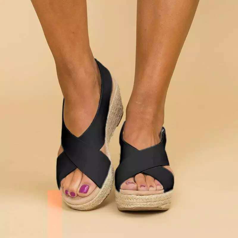 Damen Wedge-Sandalen mit verstellbarem Riemen und stylischem Kreuzdesign