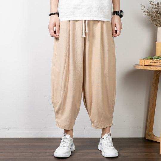 Herren Lässige Cropped Haremshose aus Baumwollmix mit Tunnelzug und gerippten Knöchelbündchen Shop Nory