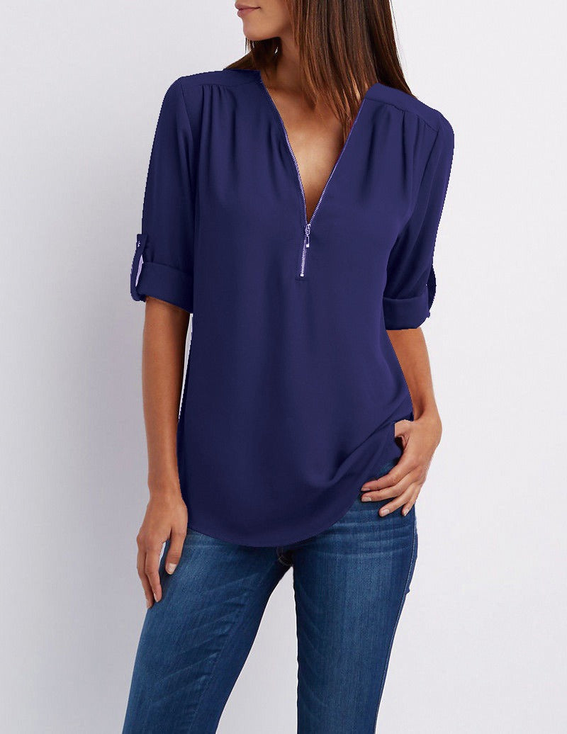 Chiffonbluse mit Reißverschluss
