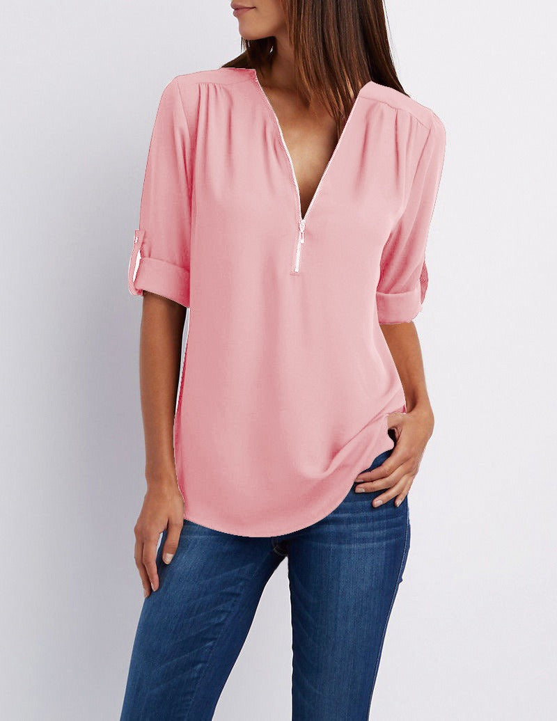 Chiffonbluse mit Reißverschluss