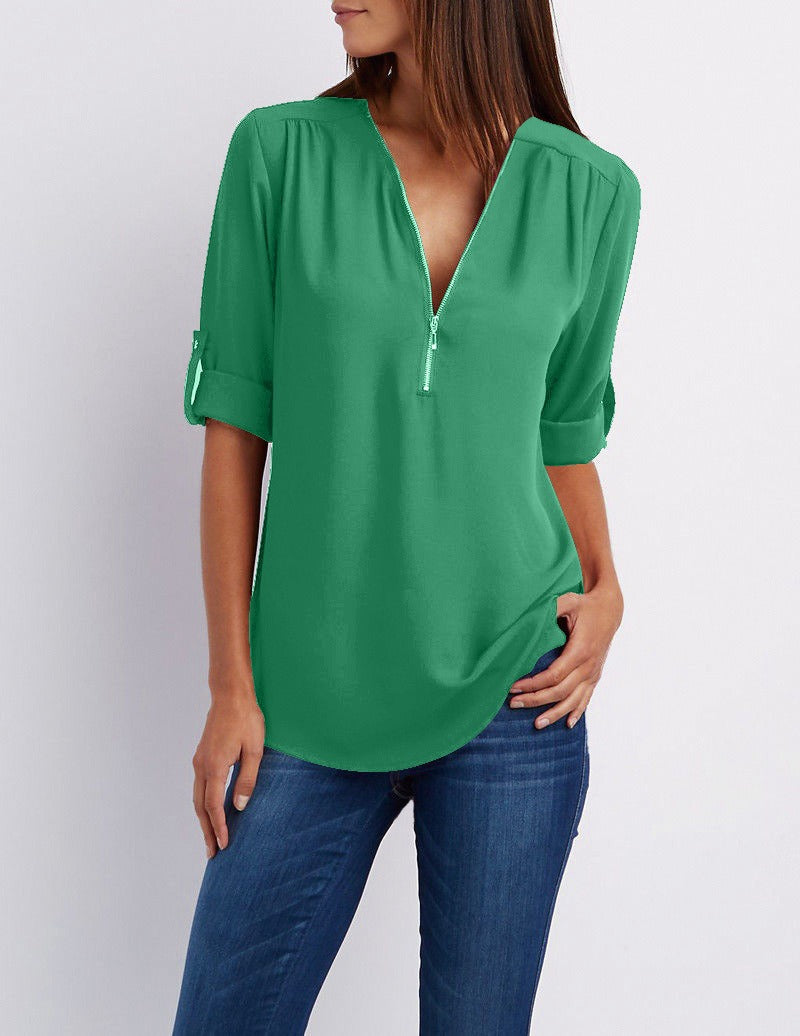 Chiffonbluse mit Reißverschluss