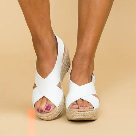Damen Wedge-Sandalen mit verstellbarem Riemen und stylischem Kreuzdesign