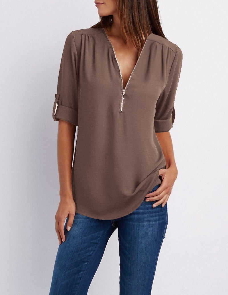 Chiffonbluse mit Reißverschluss