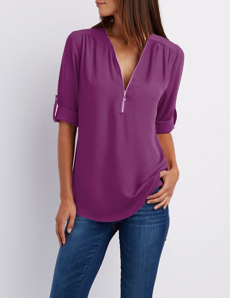 Chiffonbluse mit Reißverschluss