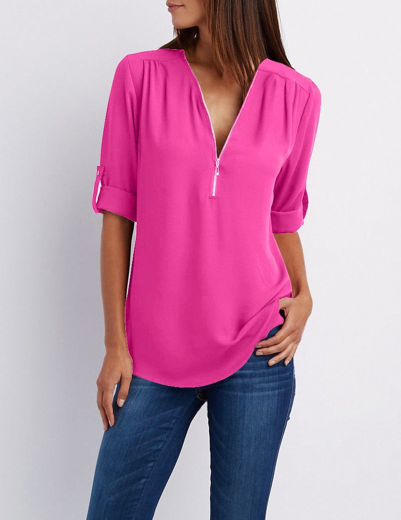 Chiffonbluse mit Reißverschluss