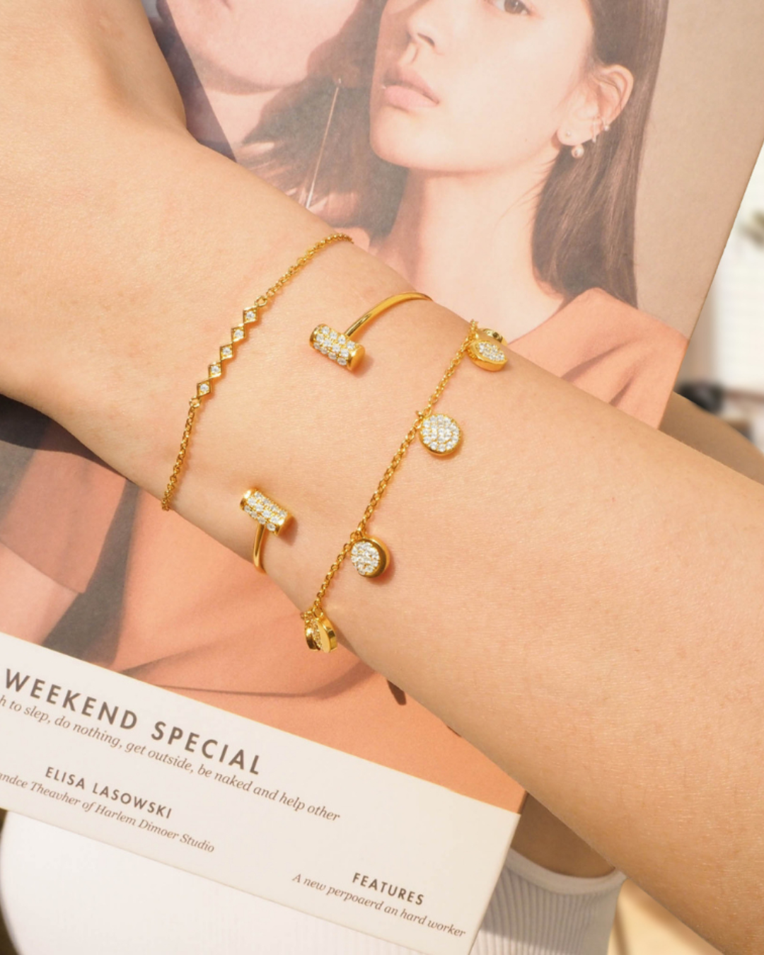 Himmlische Mondphase Kristall Goldkette Armband | Shop Nory