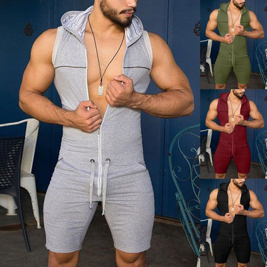 Herren Ärmelloser Freizeitanzug mit Kapuze und praktischem Kordelzug