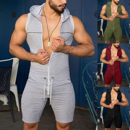 Herren Ärmelloser Freizeitanzug mit Kapuze und praktischem Kordelzug