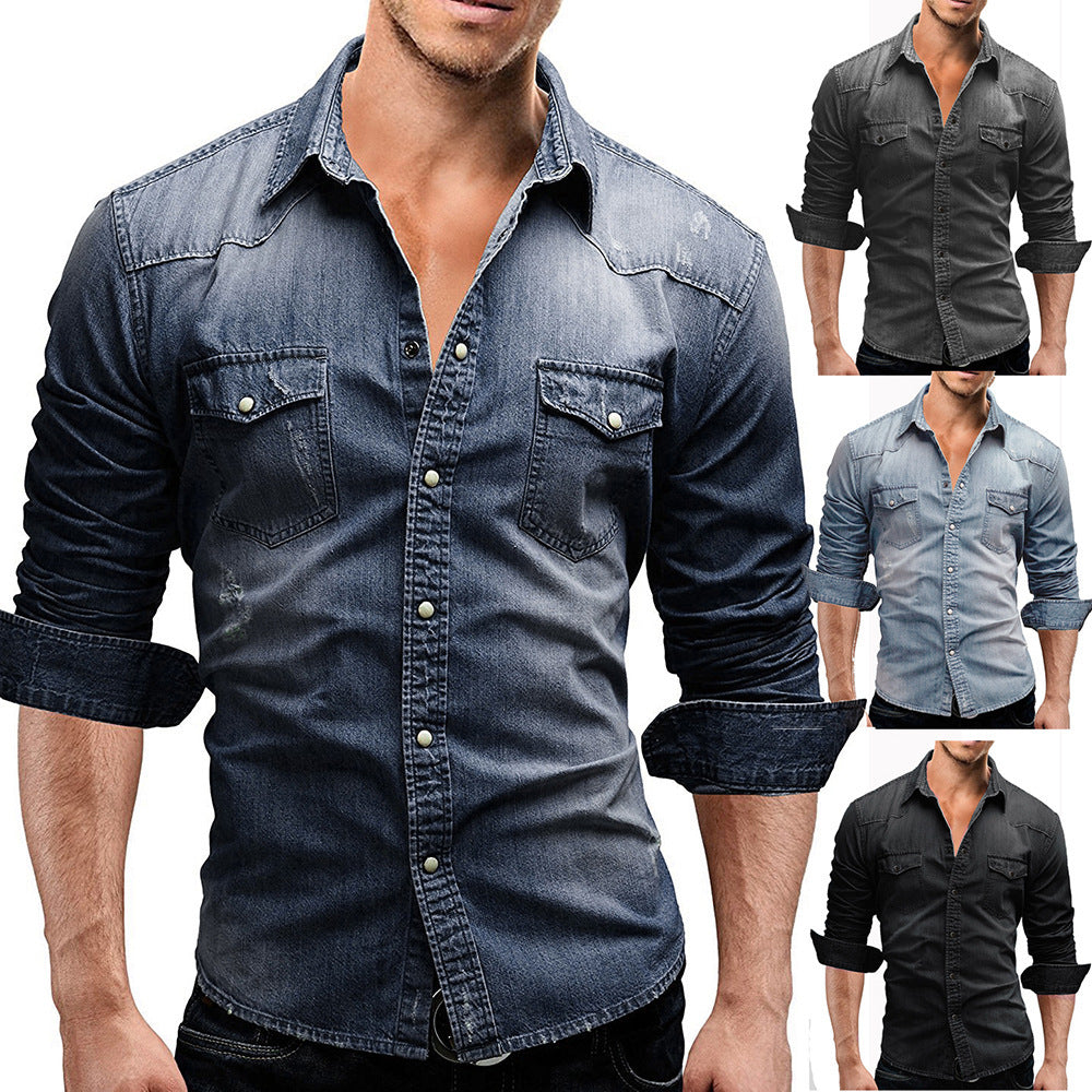 Herren locker geschnittenes Jeansstoff-Overshirt mit Pattentaschen und abgerundetem Saum Shop Nory
