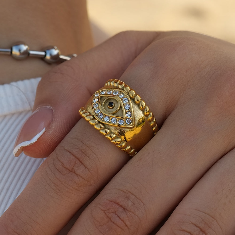 Ring "Nazar" Evil Eye in Edelstahl - 18k vergoldet | Shop Nory