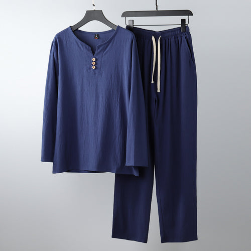 Damen Komfortables Baumwoll-Loungewear-Set mit Henley-Ausschnitt und Kordelbundhose Shop Nory