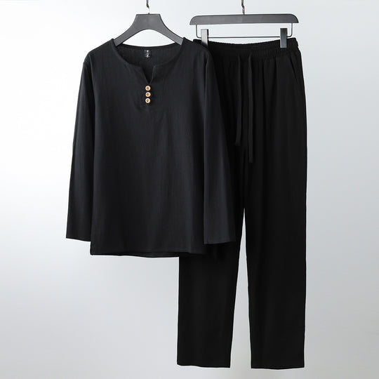 Damen Komfortables Baumwoll-Loungewear-Set mit Henley-Ausschnitt und Kordelbundhose Shop Nory
