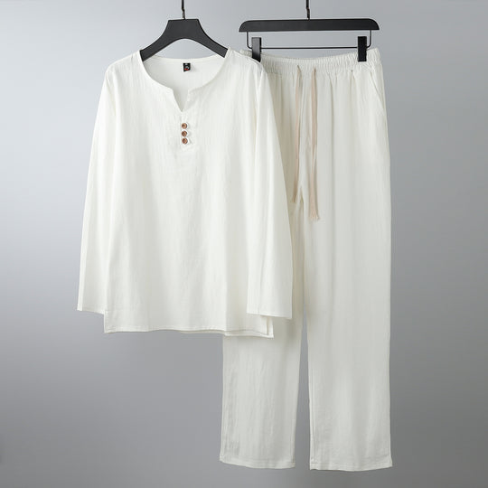 Damen Komfortables Baumwoll-Loungewear-Set mit Henley-Ausschnitt und Kordelbundhose Shop Nory