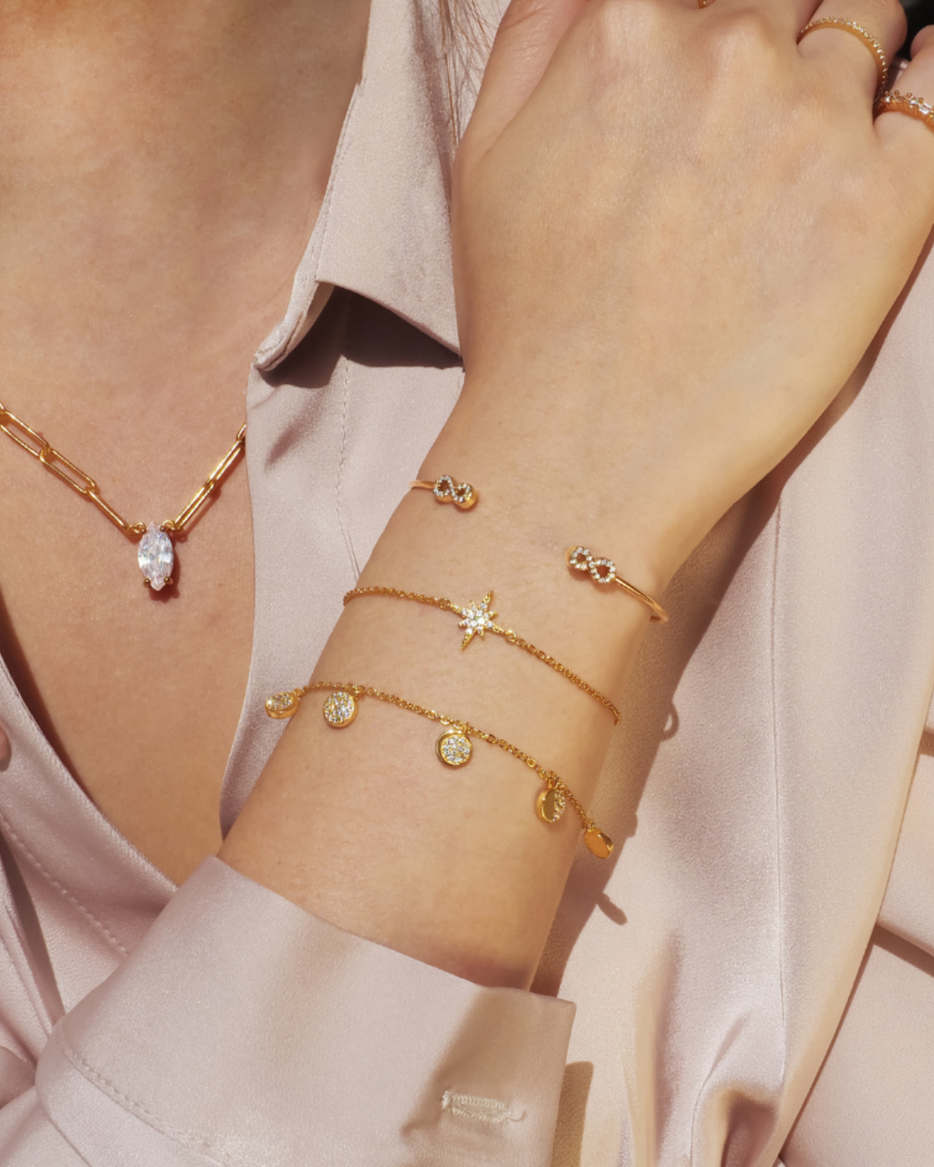 Himmlische Mondphase Kristall Goldkette Armband | Shop Nory