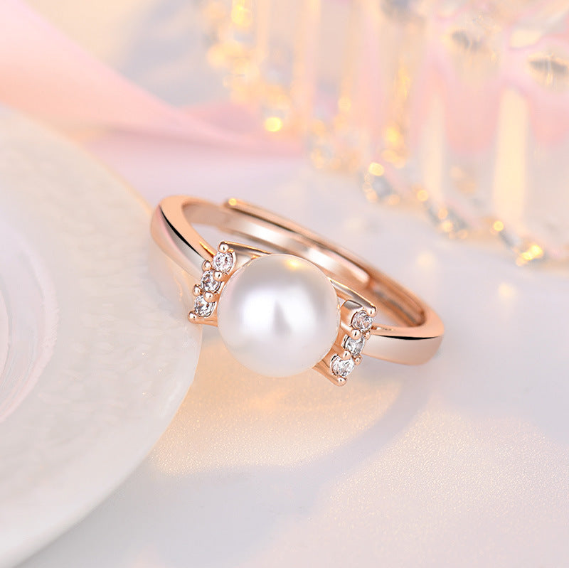 Damenring mit perfekter Süßwasserperle und funkelnden Zirkonia Shop Nory